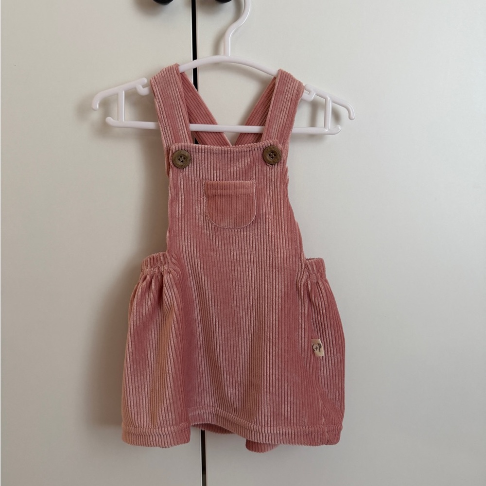 Kit + Pearl 0-3mo girls corduroy pink overall dress